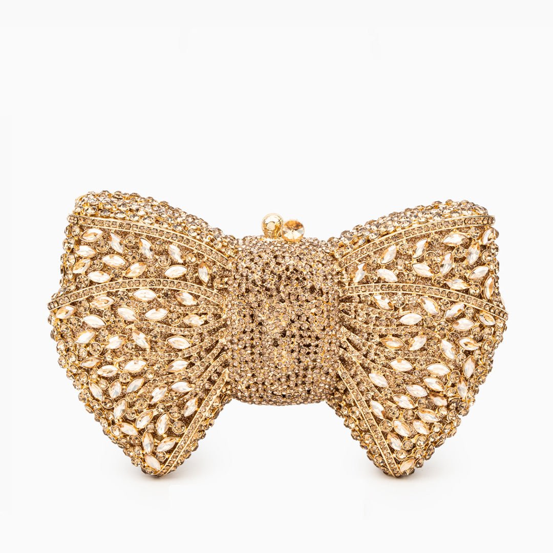 Glitzernde Clutch Abendtasche Gold Damen Schleifenform Kristall - BerlinGlamour