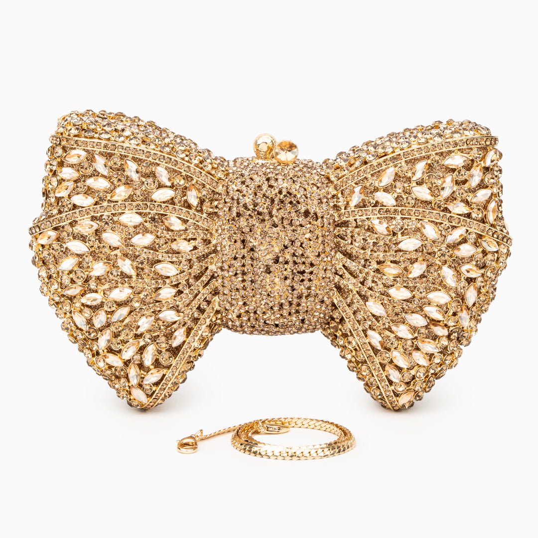 Glitzernde Clutch Abendtasche Gold Damen Schleifenform Kristall