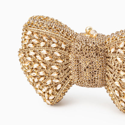 Glitzernde Clutch Abendtasche Gold Damen Schleifenform Kristall