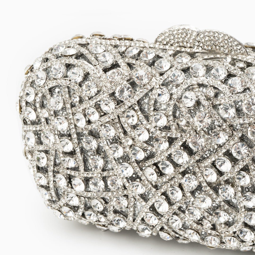 Glitzernde Clutch Damen Abendtasche Silber Strass