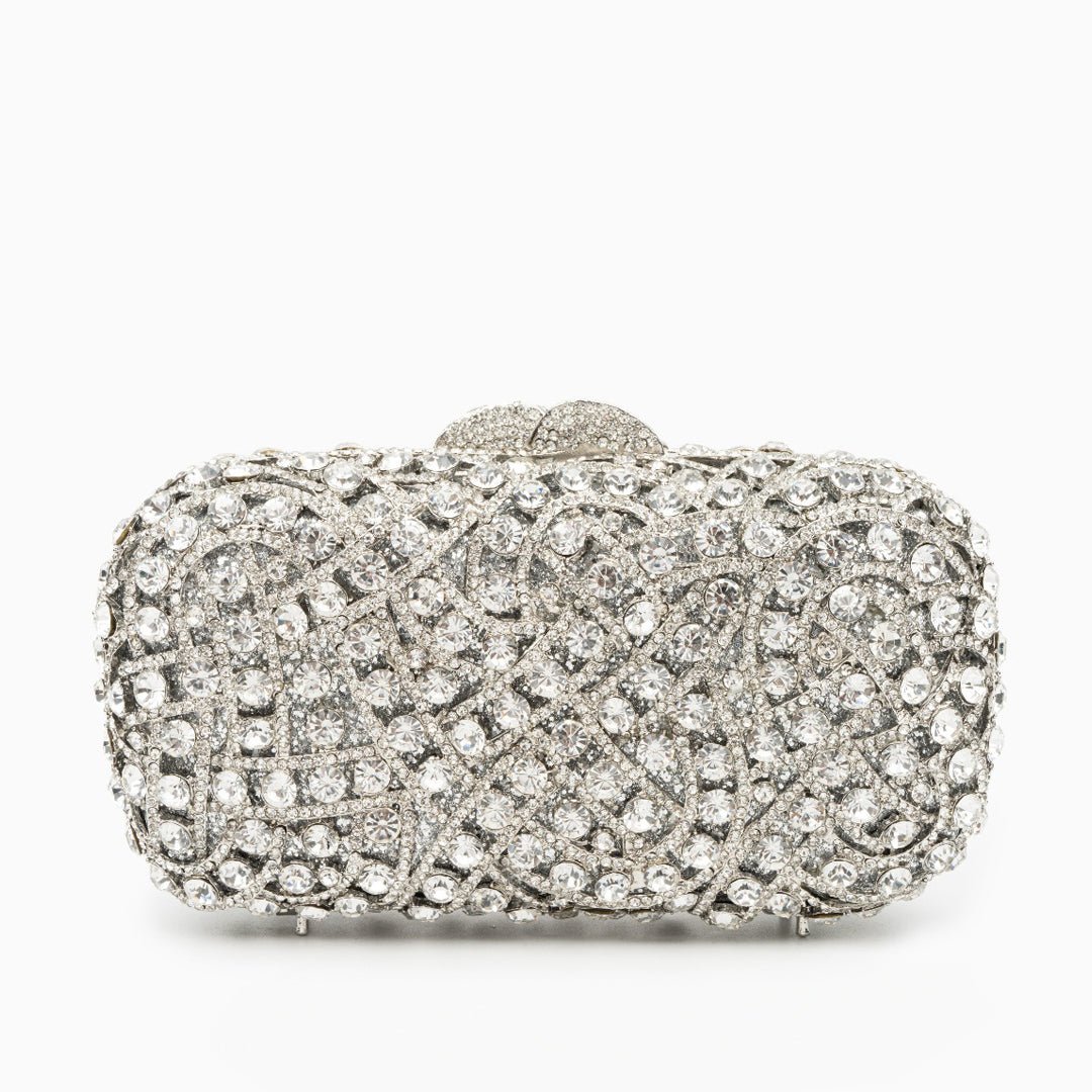 Glitzernde Clutch Damen Abendtasche Silber Strass - BerlinGlamour