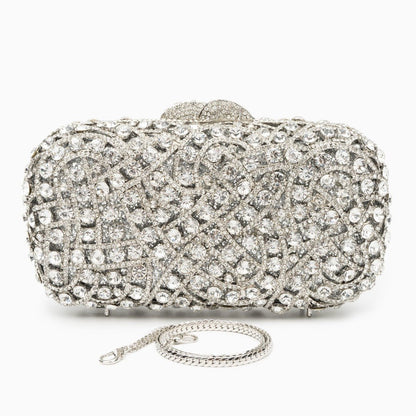 Glitzernde Clutch Damen Abendtasche Silber Strass