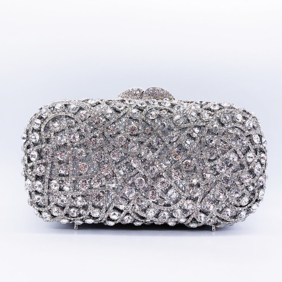 Glitzernde Clutch Damen Abendtasche Silber Strass