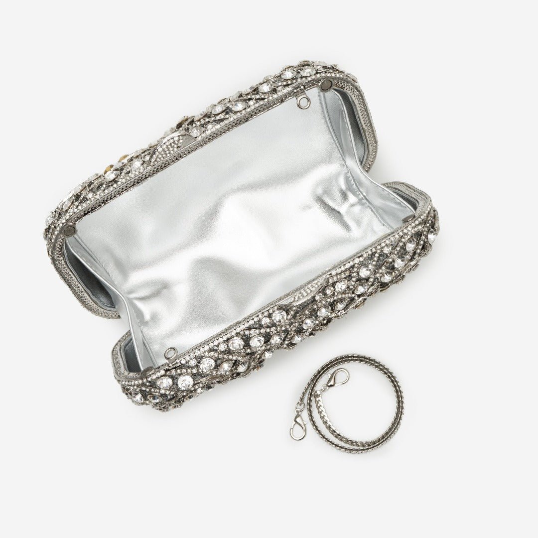 Glitzernde Clutch Damen Abendtasche Silber Strass