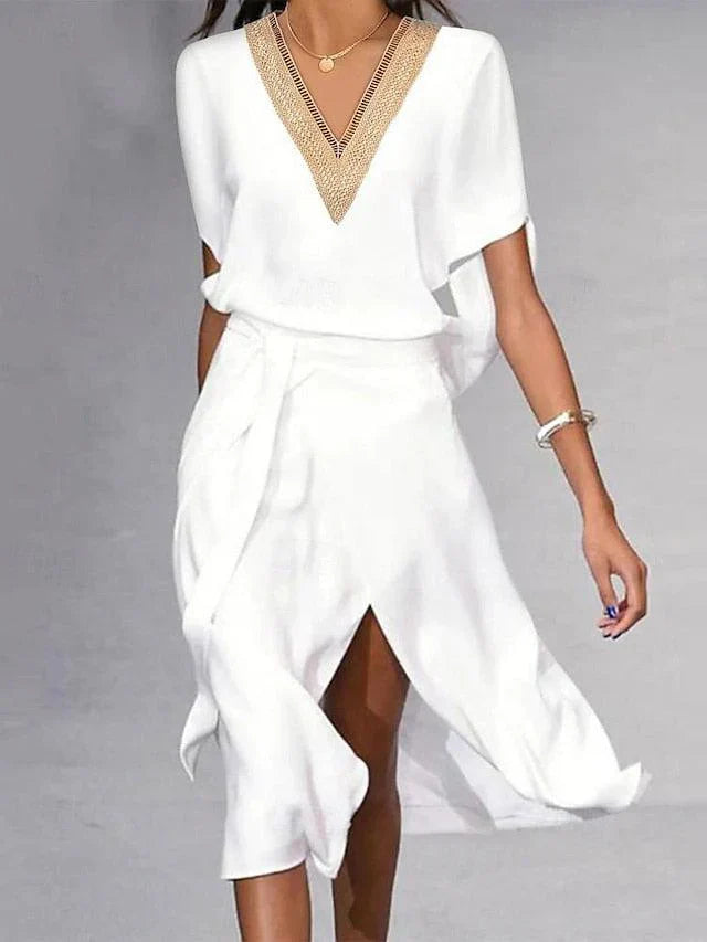 Damen Sommerkleid V-Ausschnitt Midi Lang - BerlinGlamour