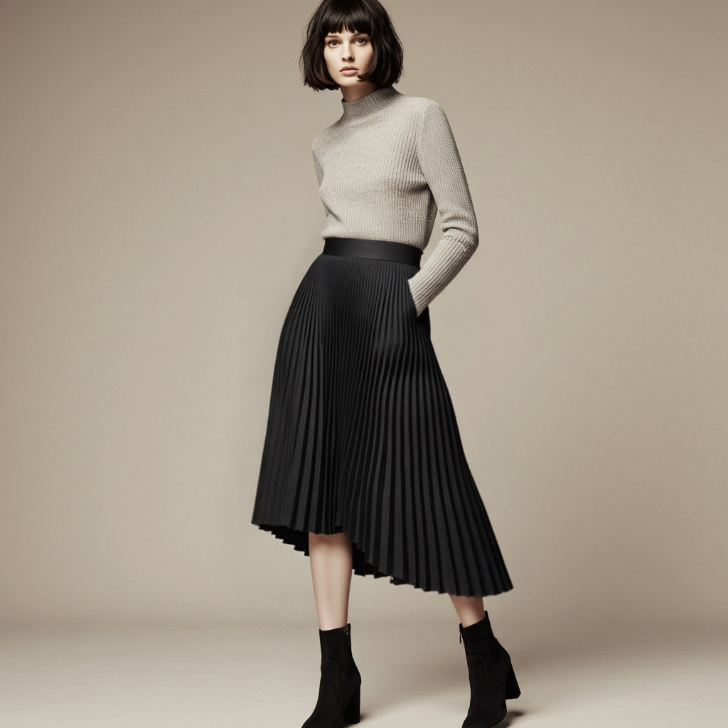 Designer Plisseerock Damenrock Hohe Taille Elegant Luxus
