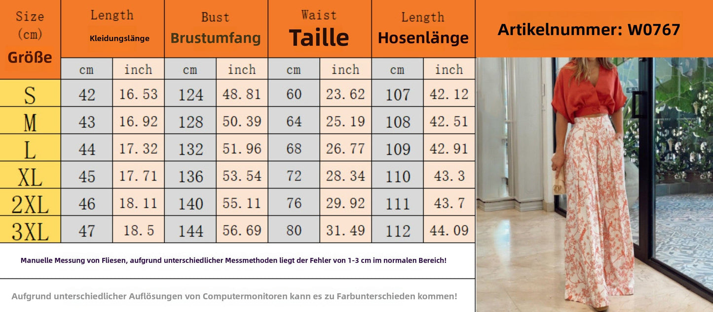 Frauen Set Zweiteilig V-Ausschnitt Hose Weitbein