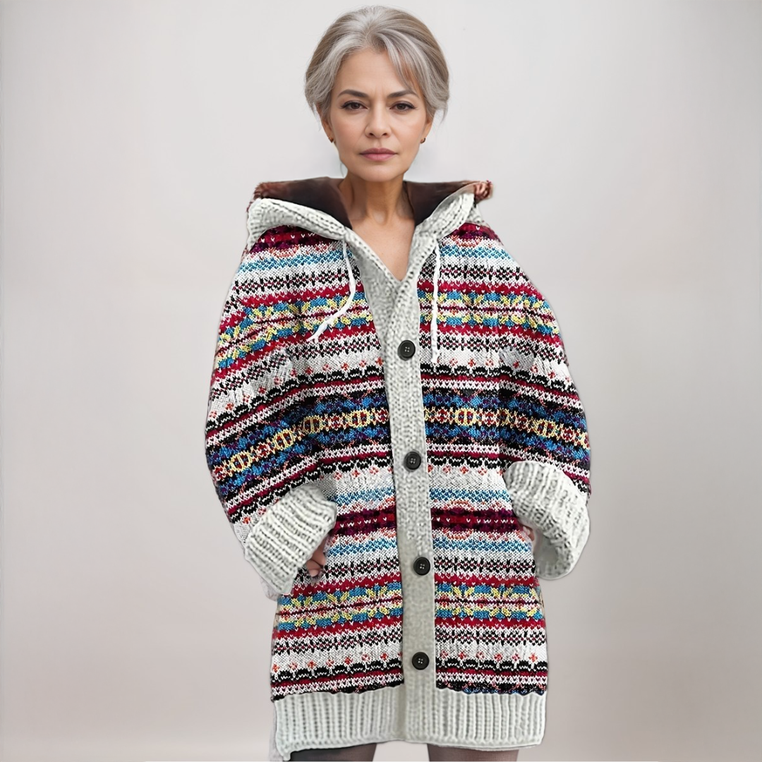 Kapuzenstrickjacke Damen Fair Isle Style Warm - BerlinGlamour