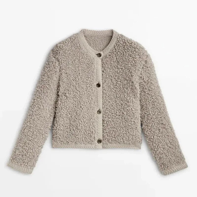 Weiche Damen Teddyjacke mit Knöpfen Strickcardigan