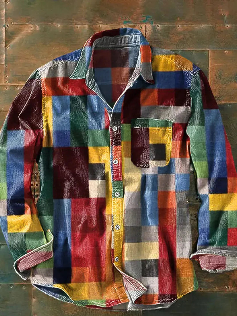 Herren Hemd Langarm mit Patchwork-Design Lässig - BerlinGlamour