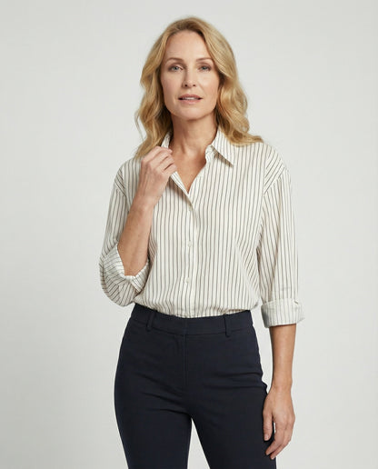 Damen Bluse Streifenmuster Knöpfe Elegante - BerlinGlamour