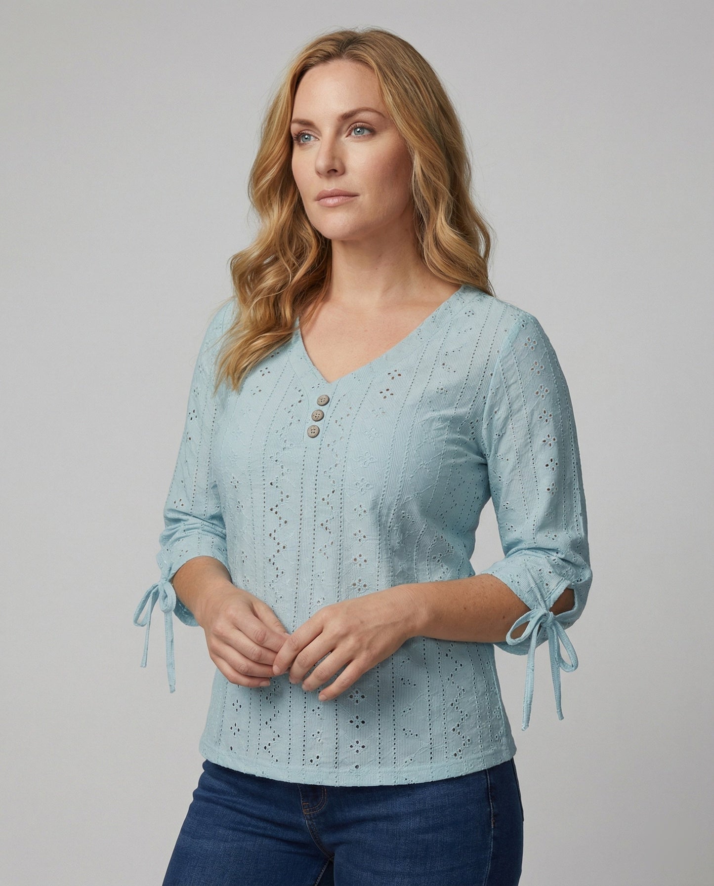 Damen Bluse Modern Spitze Knopfleiste Chic - BerlinGlamour