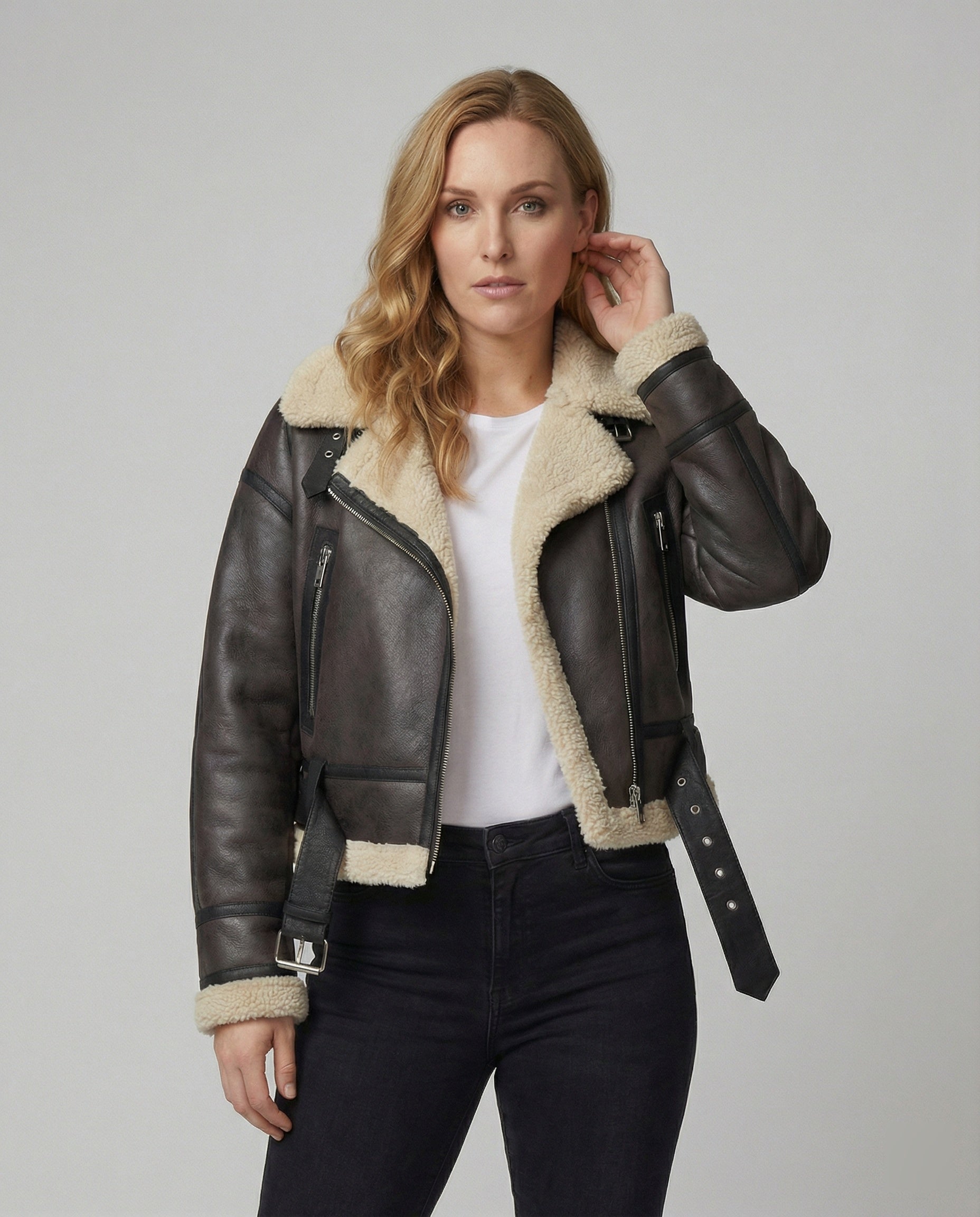 Lederjacke Damen Kunstleder Schwarz mit Fellkragen - BerlinGlamour
