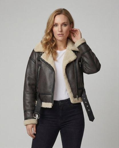 Lederjacke Damen Kunstleder Schwarz mit Fellkragen - BerlinGlamour