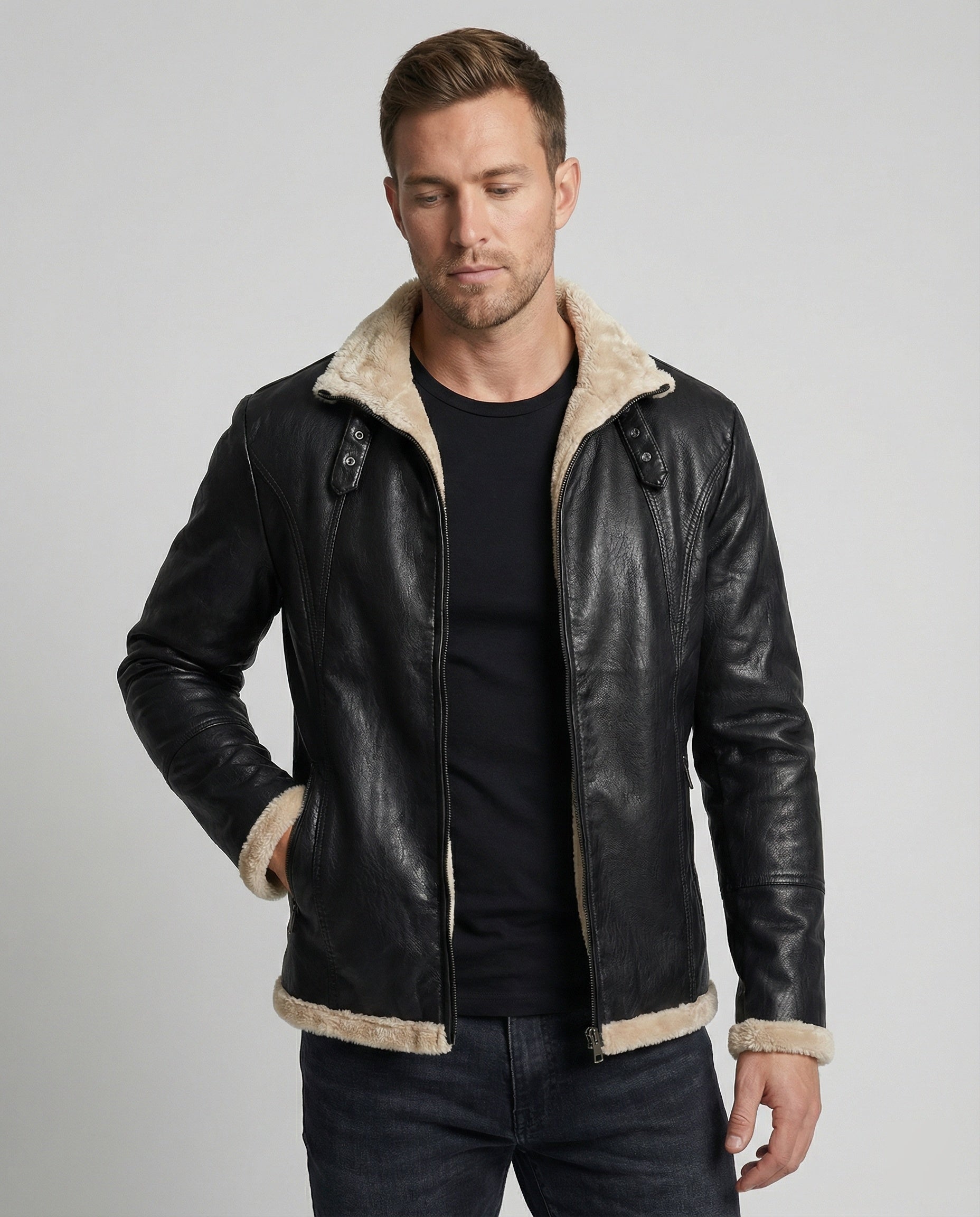 Lederjacke Herren Warm Lederjacke Innenfutter - BerlinGlamour