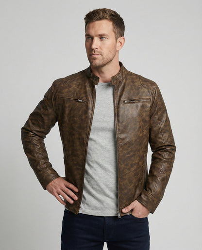 Herren Lederjacke Asymmetrisch Vintage Style - BerlinGlamour