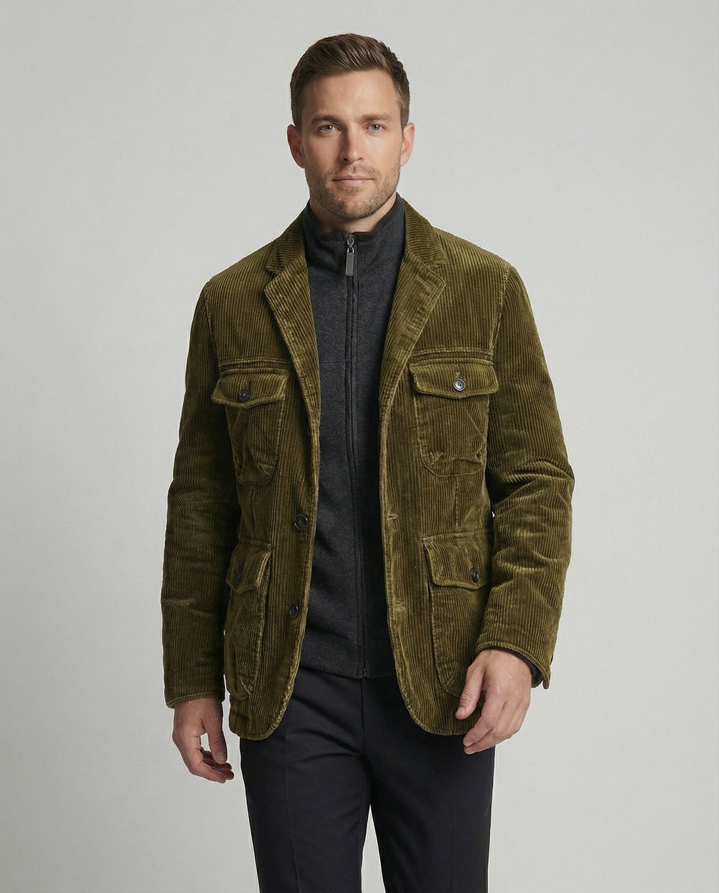 Herren Cordjacke Modern mit Viel Taschen und Reißverschluss - BerlinGlamour