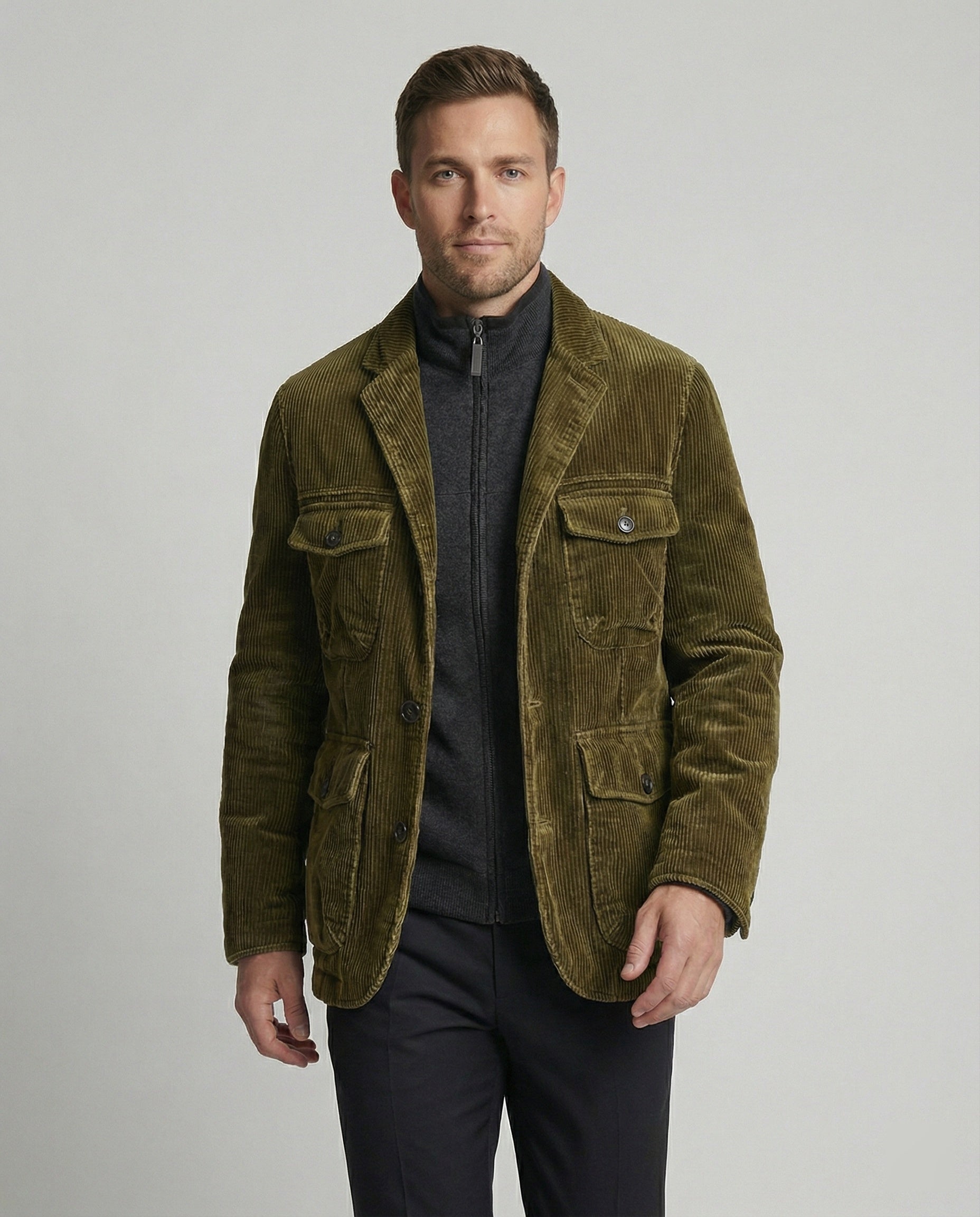 Herren Cordjacke Modern mit Viel Taschen und Reißverschluss - BerlinGlamour