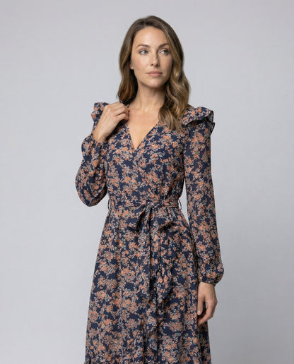 Damenkleid Bluse mit Blumenmuster und taillierbarem Gürtel Elegant