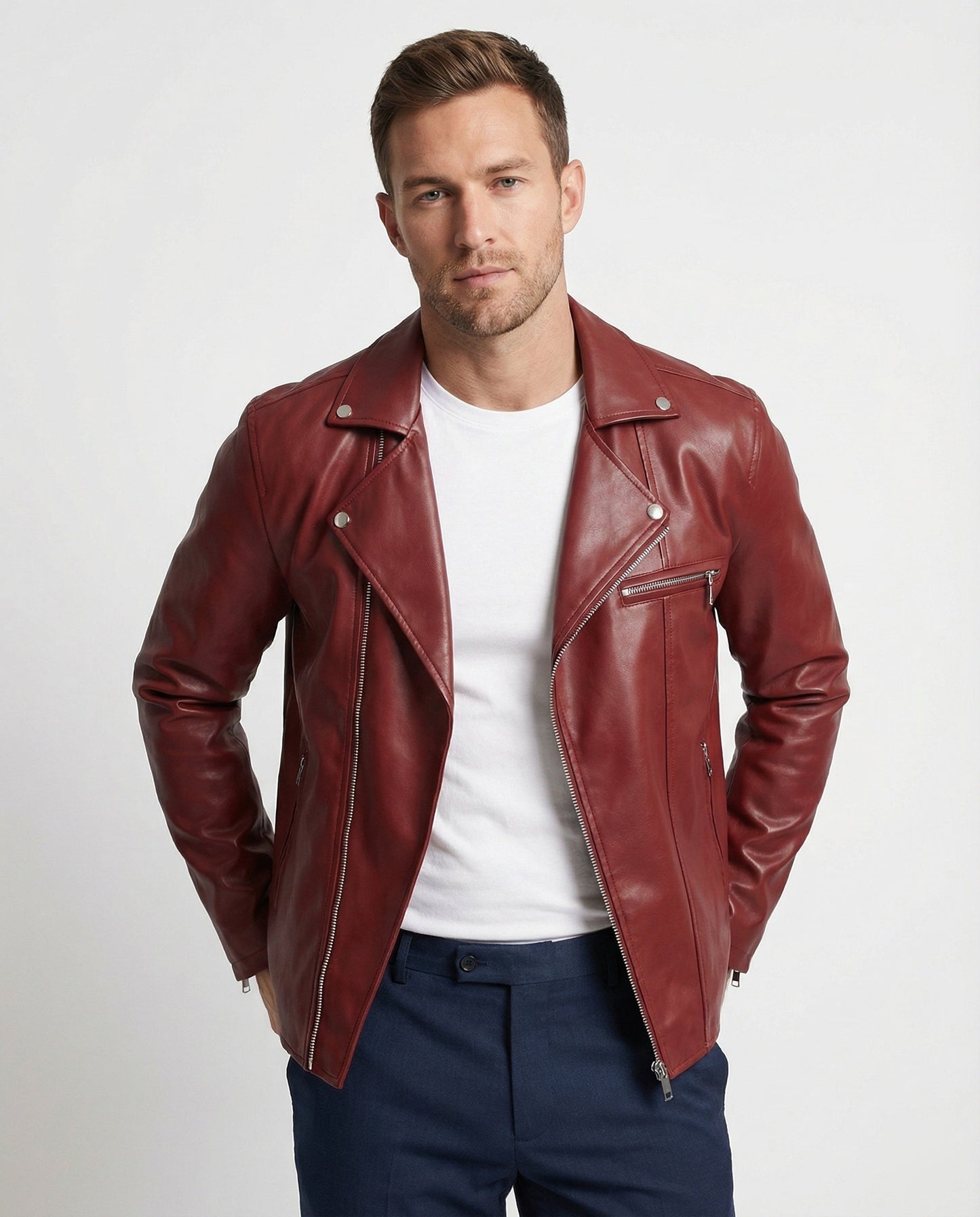 Lederjacke Herren Biker Style Schwarz Mit Nieten - BerlinGlamour