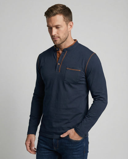 Herren Langarmshirt Henley Style Baumwolle - BerlinGlamour