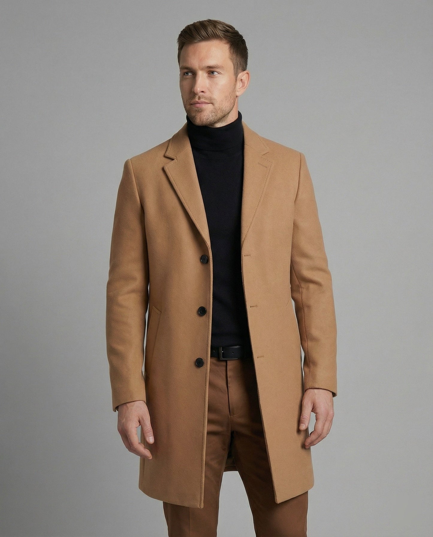 Herren Trenchcoat Lang Wollbezogen Elegent - BerlinGlamour