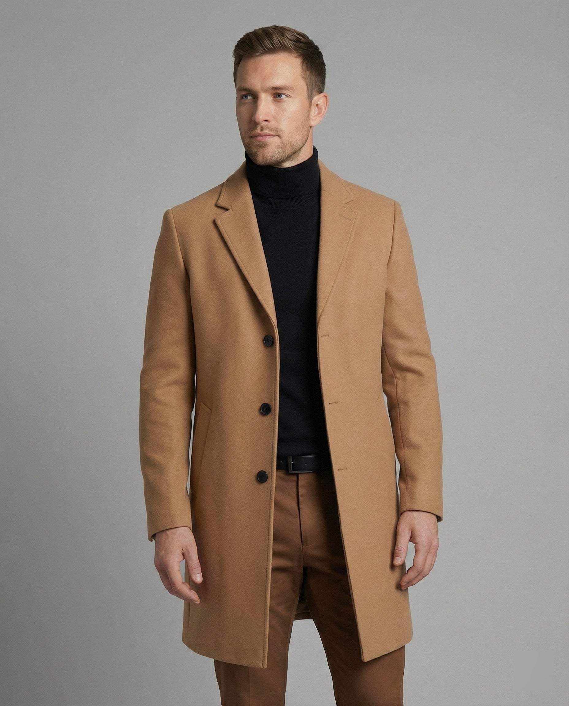 Herren Trenchcoat Lang Wollbezogen Elegent - BerlinGlamour