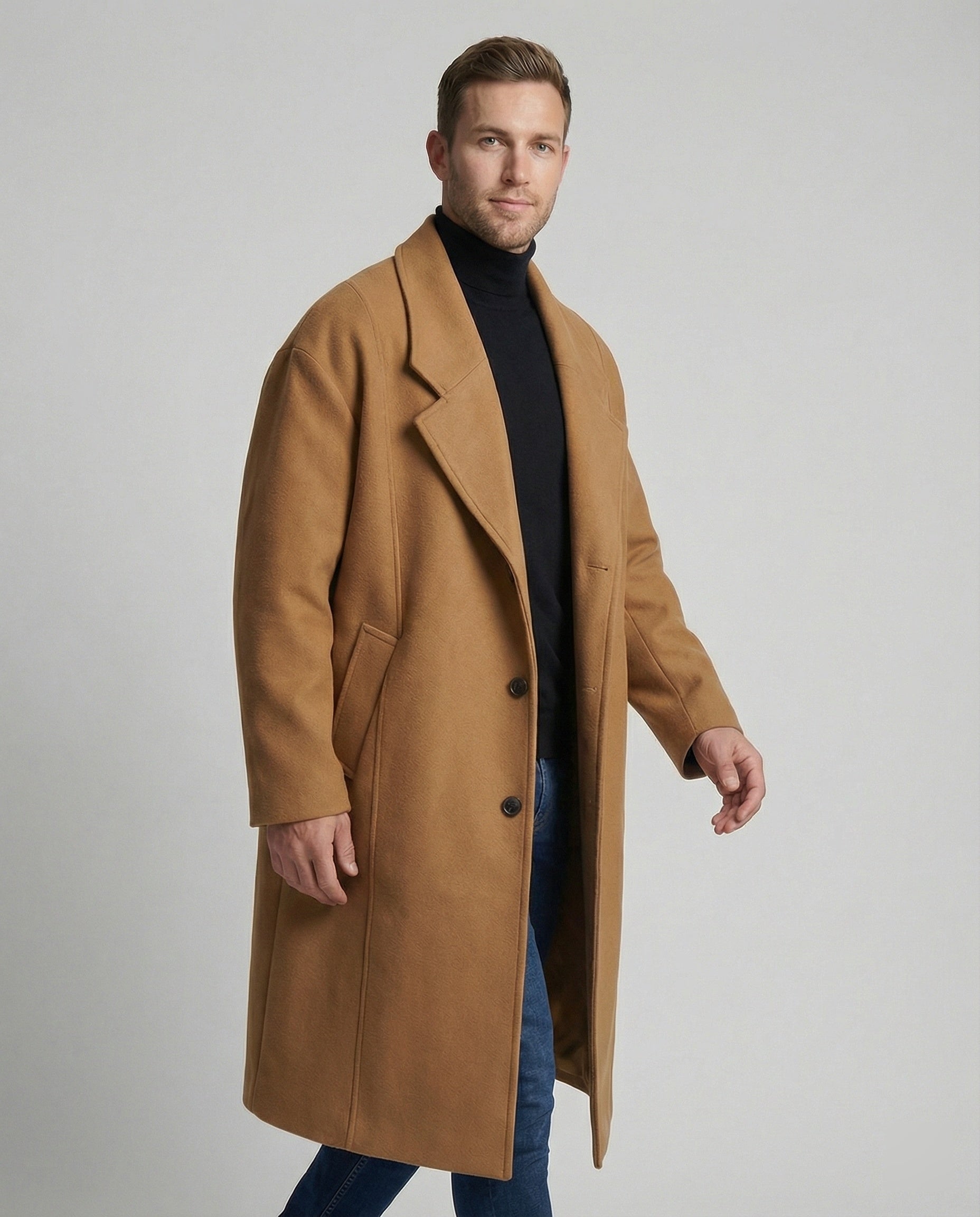 Herren Mantel Elegant Langschal Schwarz - BerlinGlamour
