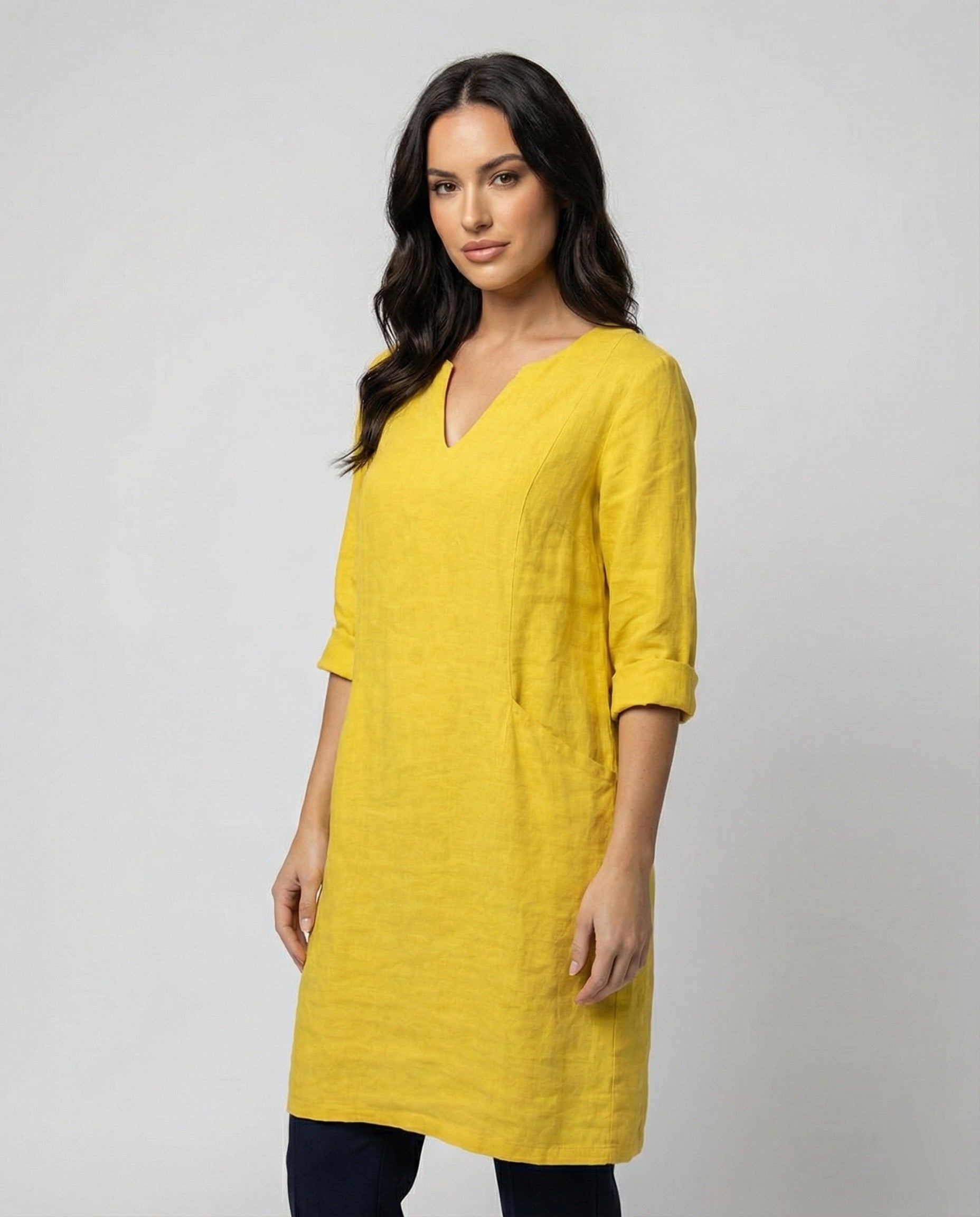 Damen Leinenkleid V-Ausschnitt Elegant Locker - BerlinGlamour