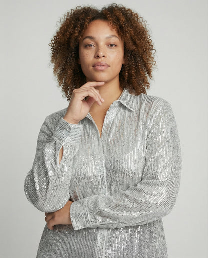 Damen Bluse Glitzernd Transparent mit Pailletten