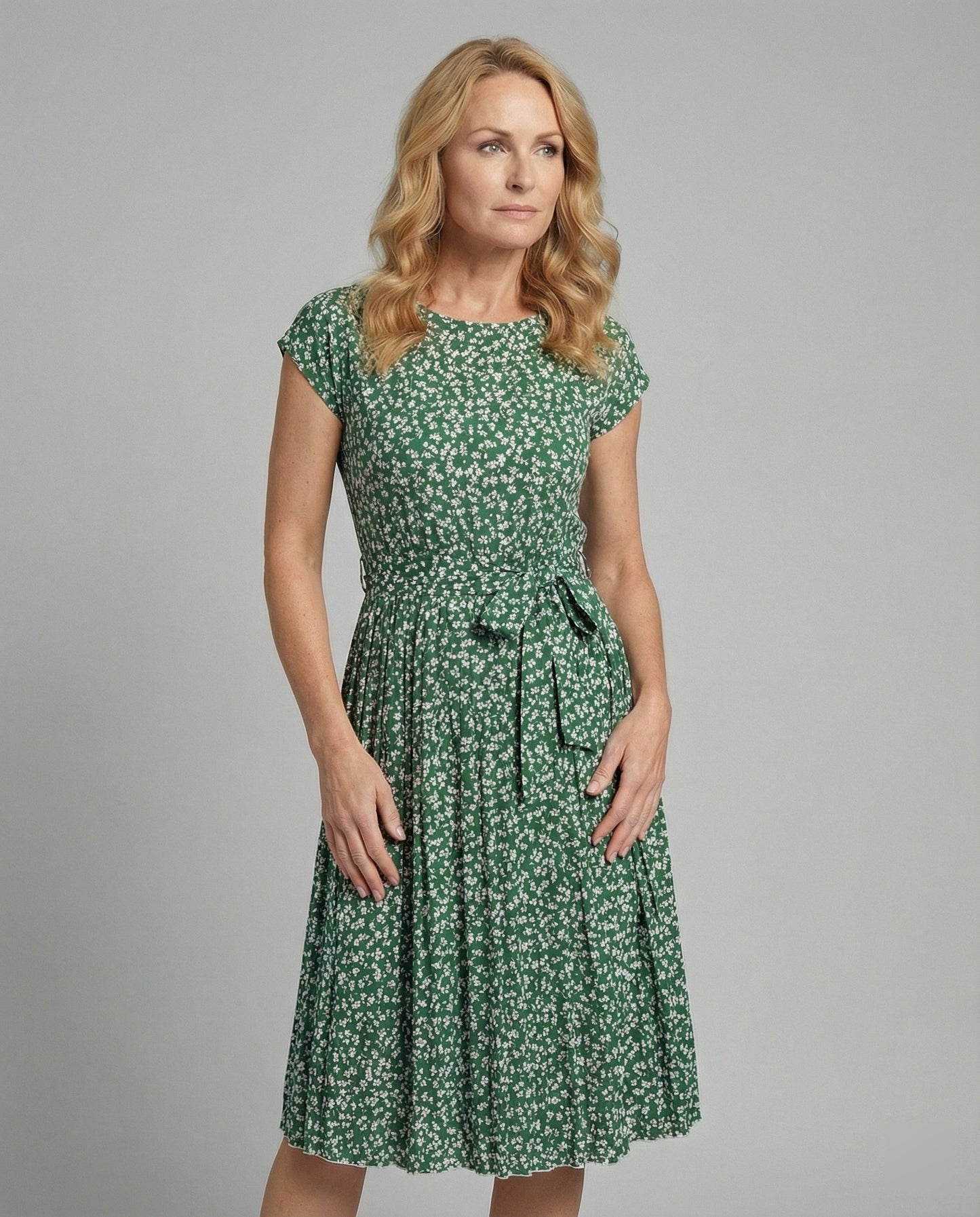 Damen Midi Kleid mit Gürtel Verschnürung - BerlinGlamour