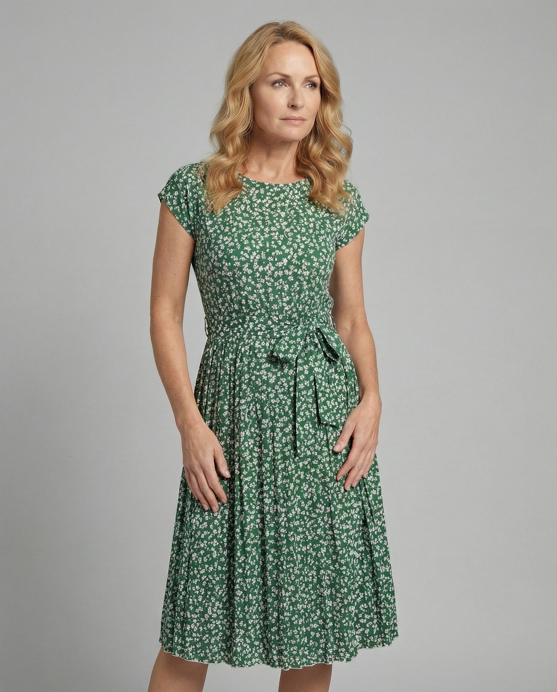 Damen Midi Kleid mit Gürtel Verschnürung - BerlinGlamour