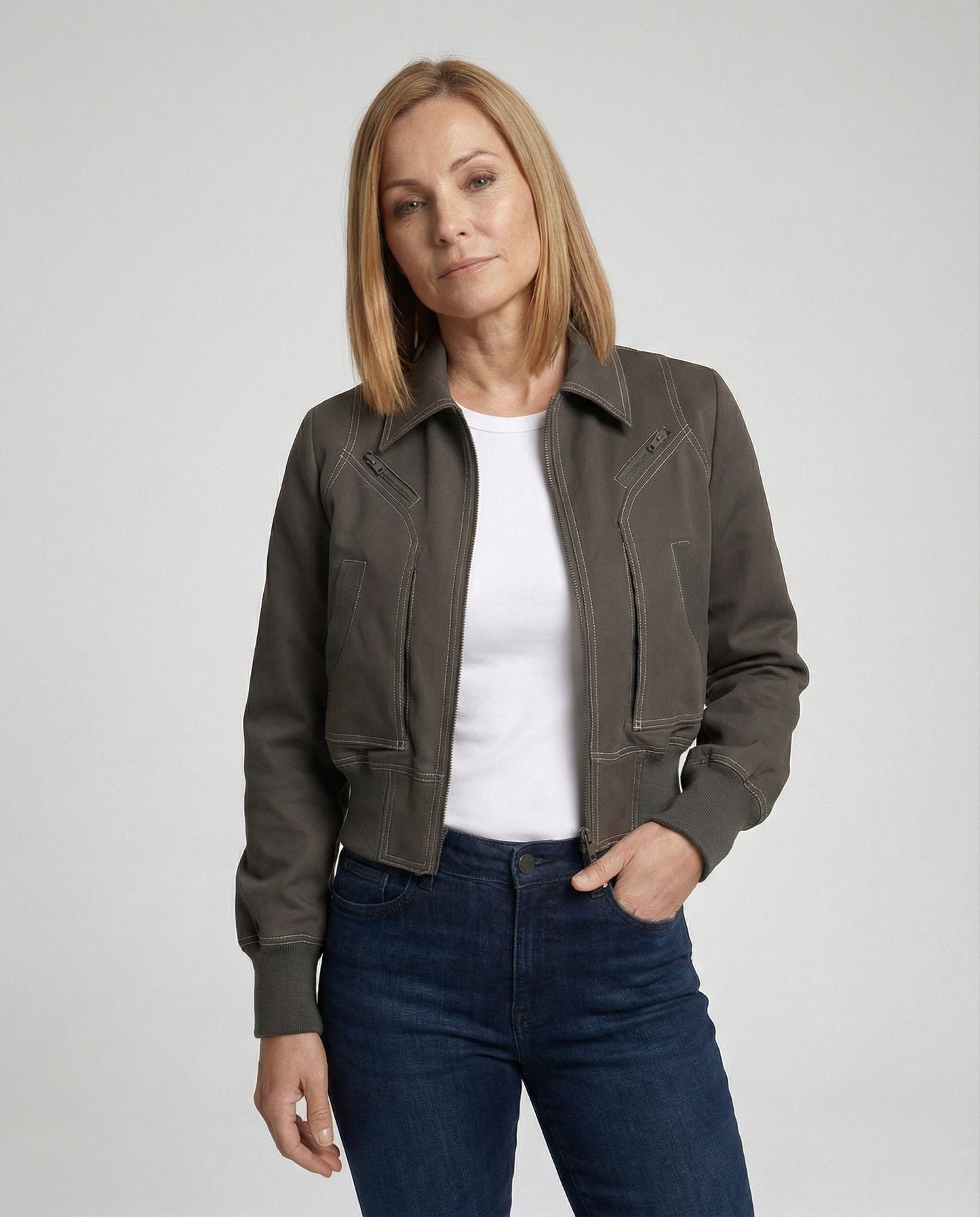 Damen Kurzjacke Reißverschluss Lederjacke Modern
