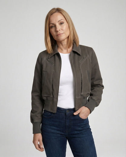 Damen Kurzjacke Reißverschluss Lederjacke Modern