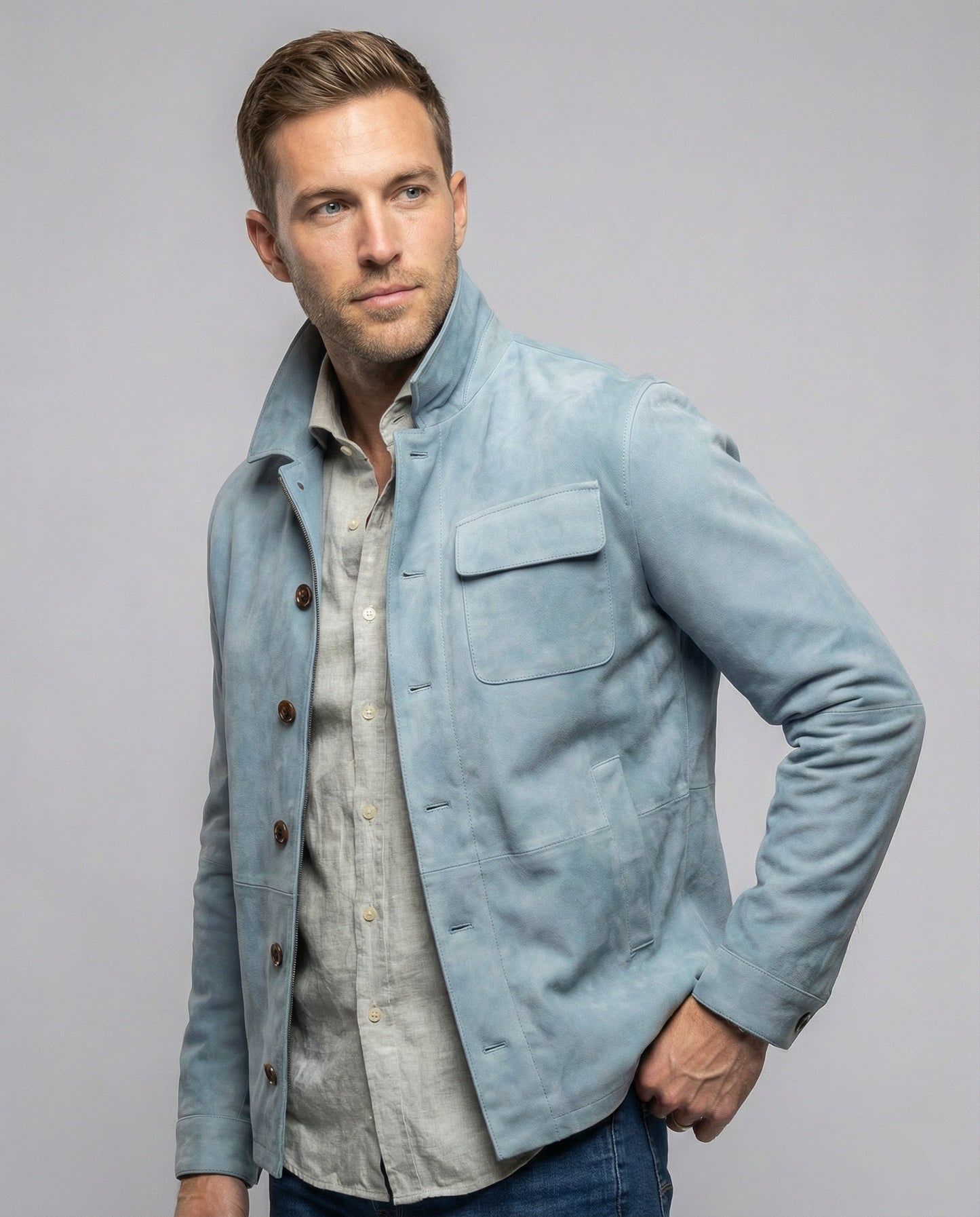 Herren Lederjacke Wildleder Bikerjacke Mit Kragen - BerlinGlamour