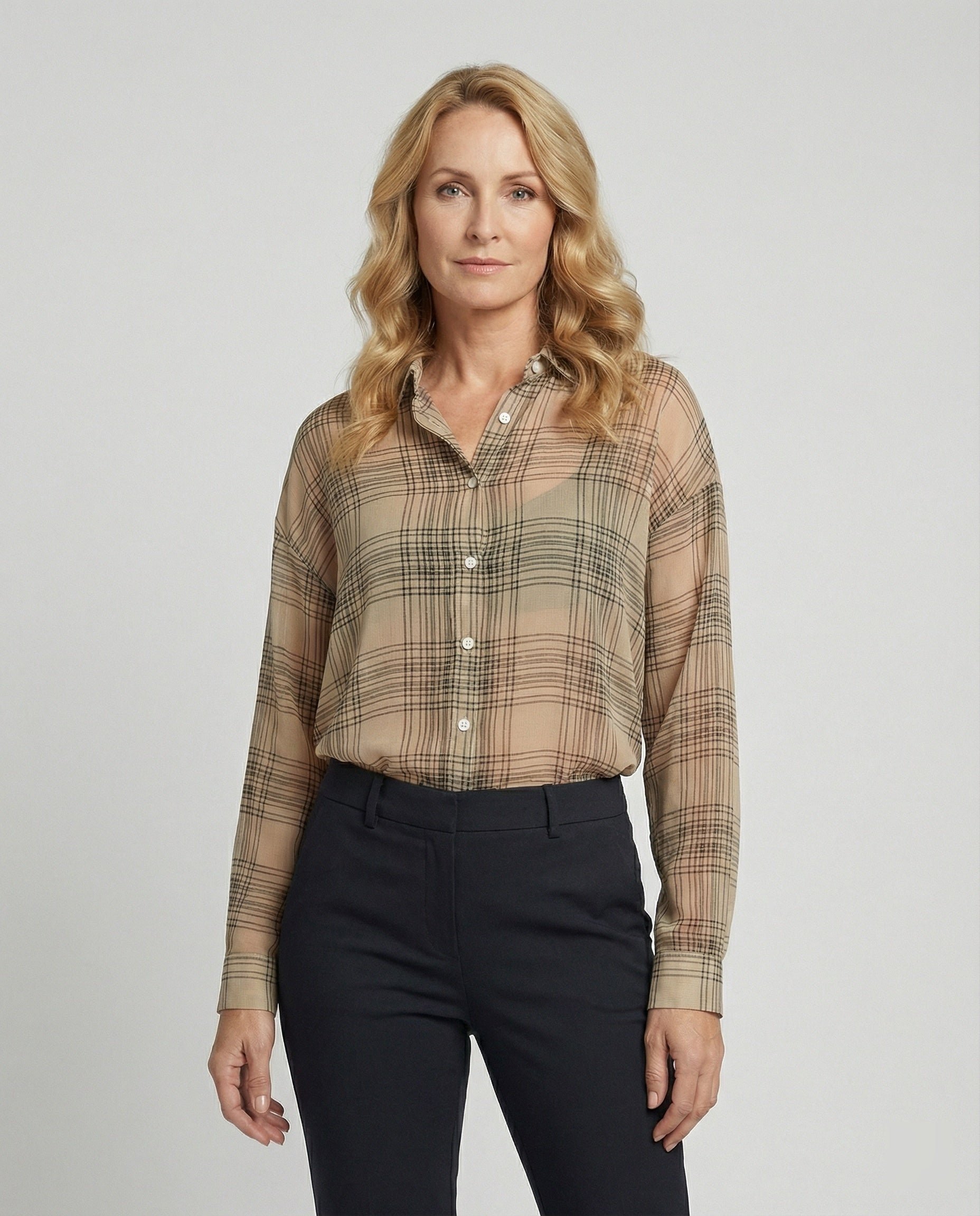 Damen Bluse Kariert Chiffon Lockerer Schnitt - BerlinGlamour