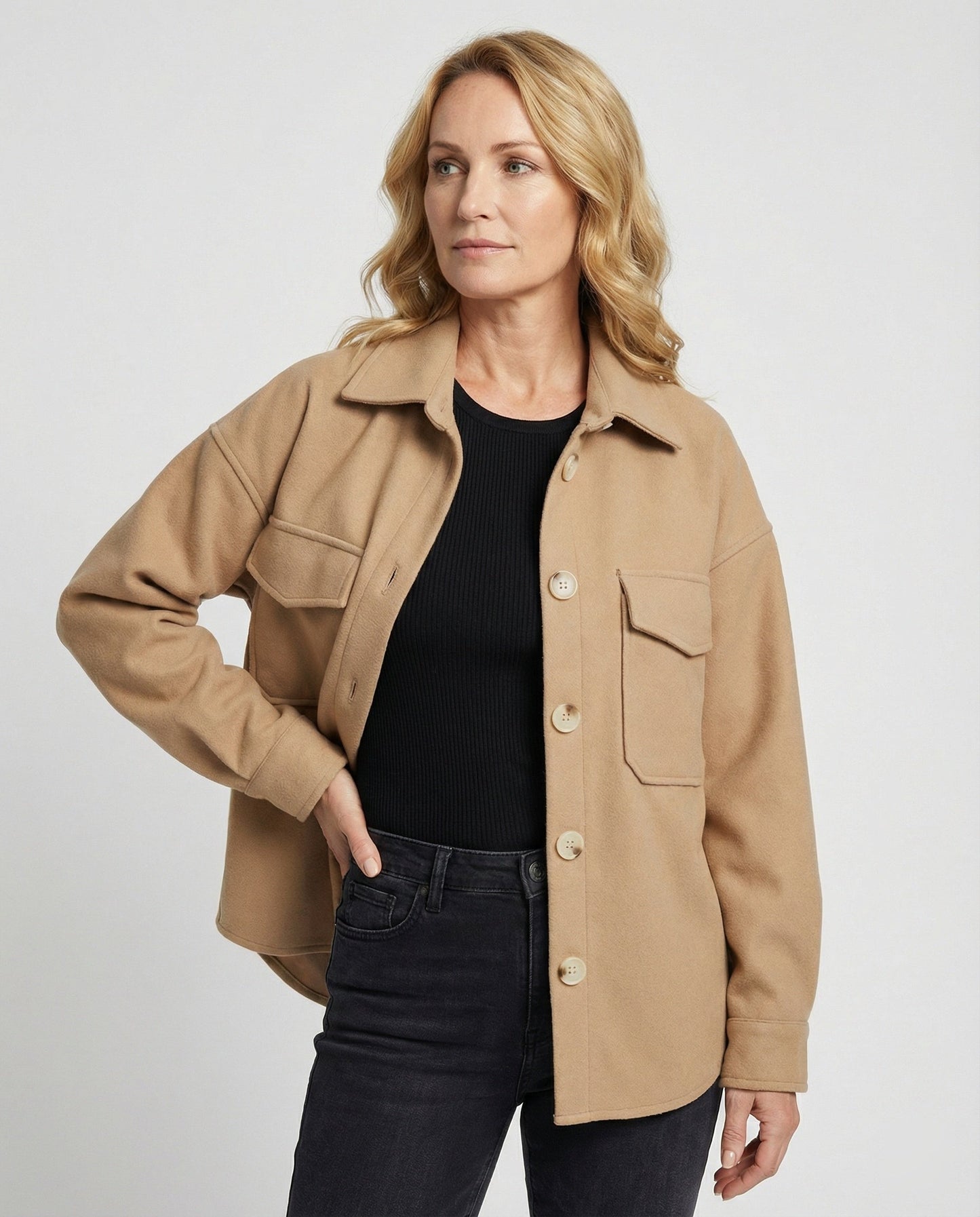 Damen Bluse Oversized Knopf Detail Großzügig - BerlinGlamour