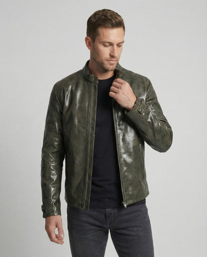 Herren Lederjacke Elegante Reißverschluss Schwarz Ledermantel - BerlinGlamour