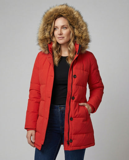 Winterparka Slim Fit Kunstfell Kapuze Damen - BerlinGlamour