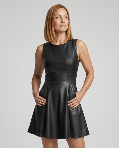 Lederkleid Damen Schwingrock Minikleid Schwarz - BerlinGlamour