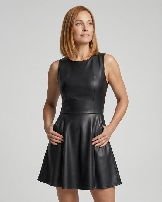 Lederkleid Damen Schwingrock Minikleid Schwarz - BerlinGlamour