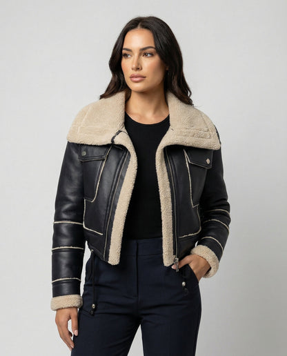 Leder Bikerjacke Kurz Schnitt Frauen - BerlinGlamour