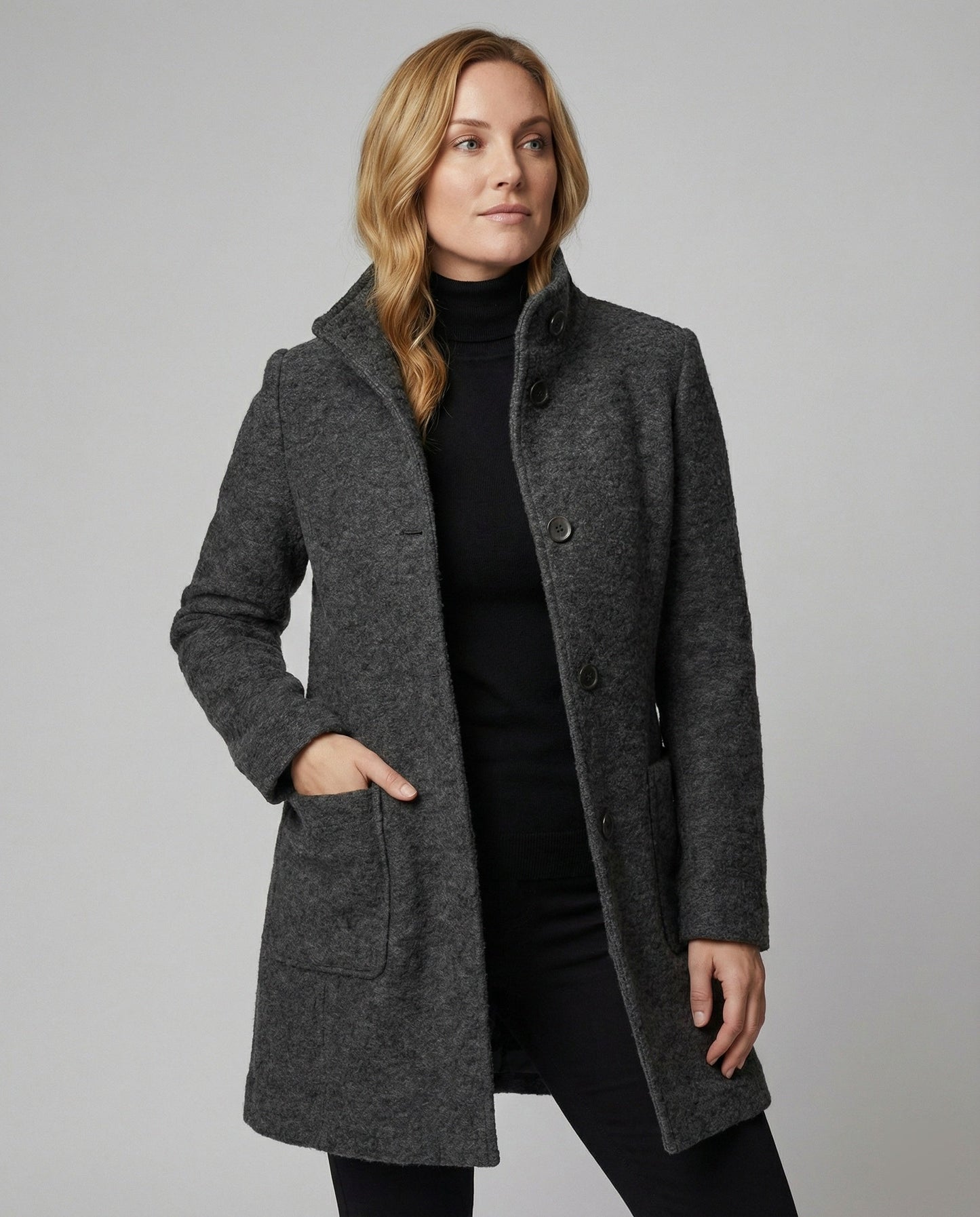 Hochkragenmantel Damen Modern Chic Schwarz - BerlinGlamour