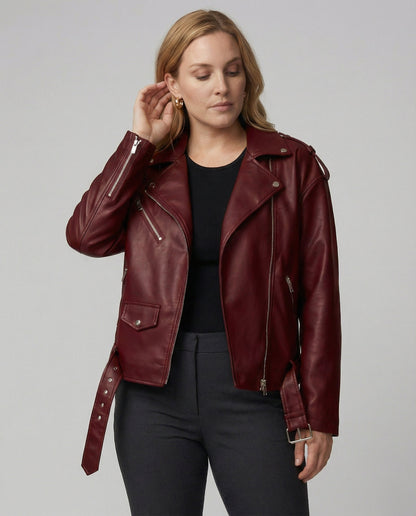 Leder Bikerjacke Damen Reißverschluss Schwarz - BerlinGlamour