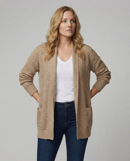 Strickjacke Weich Lange Ärmel Offen Vorne Mit Taschen