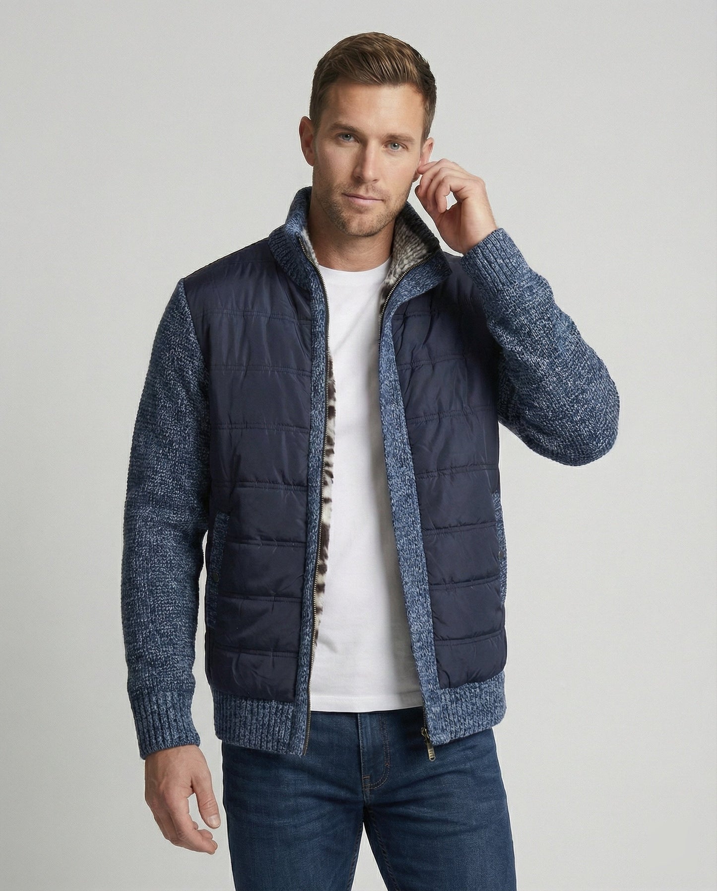 Herren Hybridjacke Kunstleder Schwarz Modern - BerlinGlamour