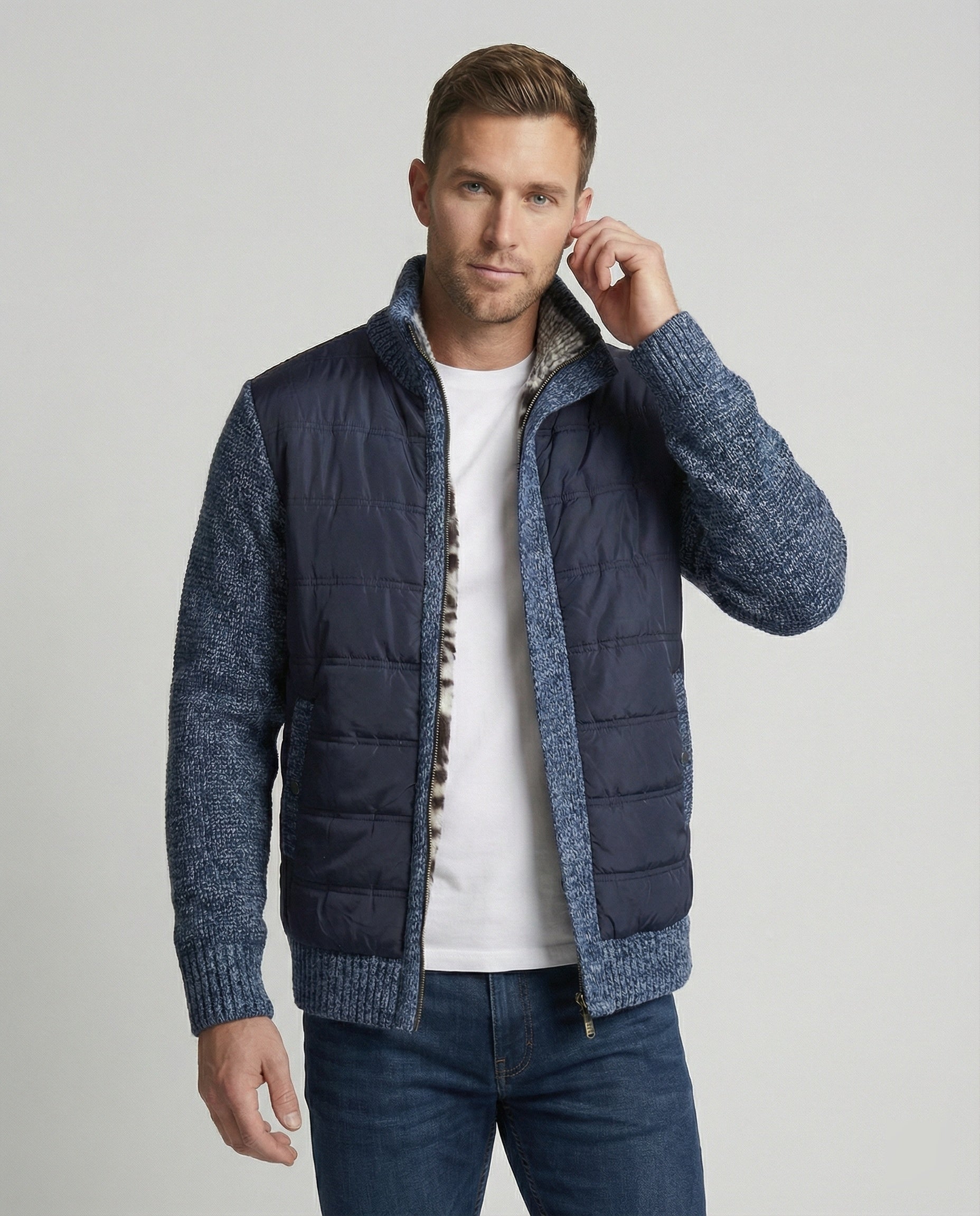 Herren Hybridjacke Kunstleder Schwarz Modern - BerlinGlamour