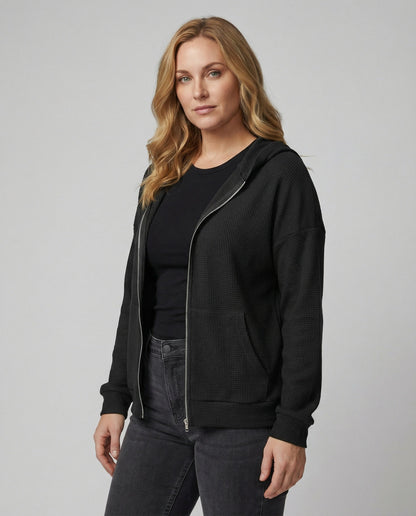 Damen Hoodie Jacke Lässig Waffle Mit Reißverschluss - BerlinGlamour