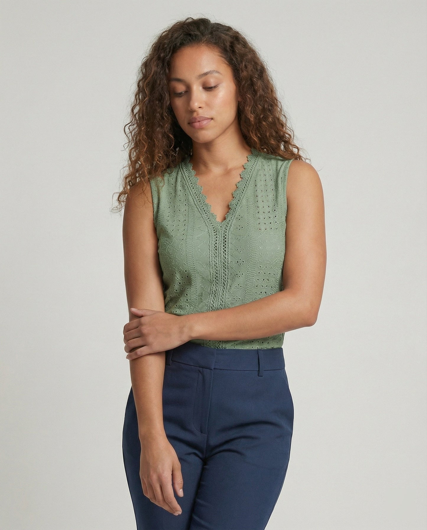 Damen Top Baumwolle Lochstickerei Elegant