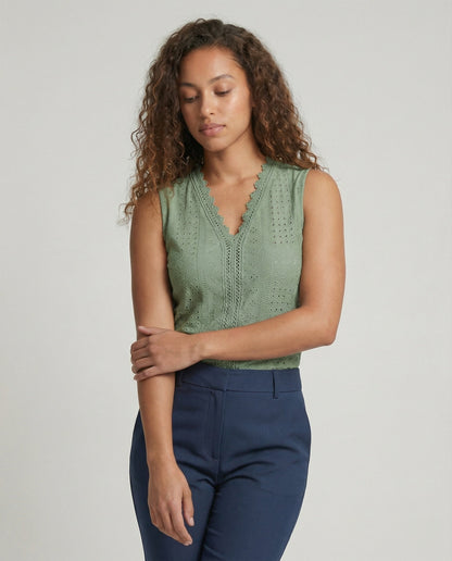 Damen Top Baumwolle Lochstickerei Elegant